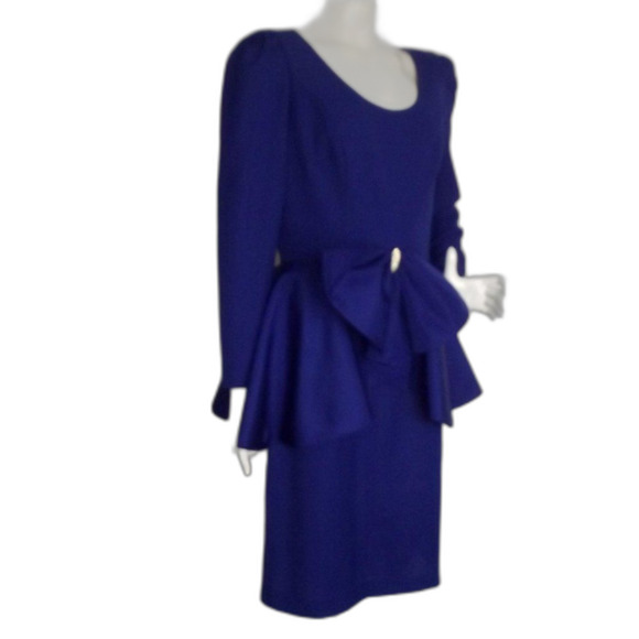 HUEY WALZER/Darcy Dress, M, Blue, VINTAGE, Peplum, Big Bow, Long sleeves - Picture 3 of 14